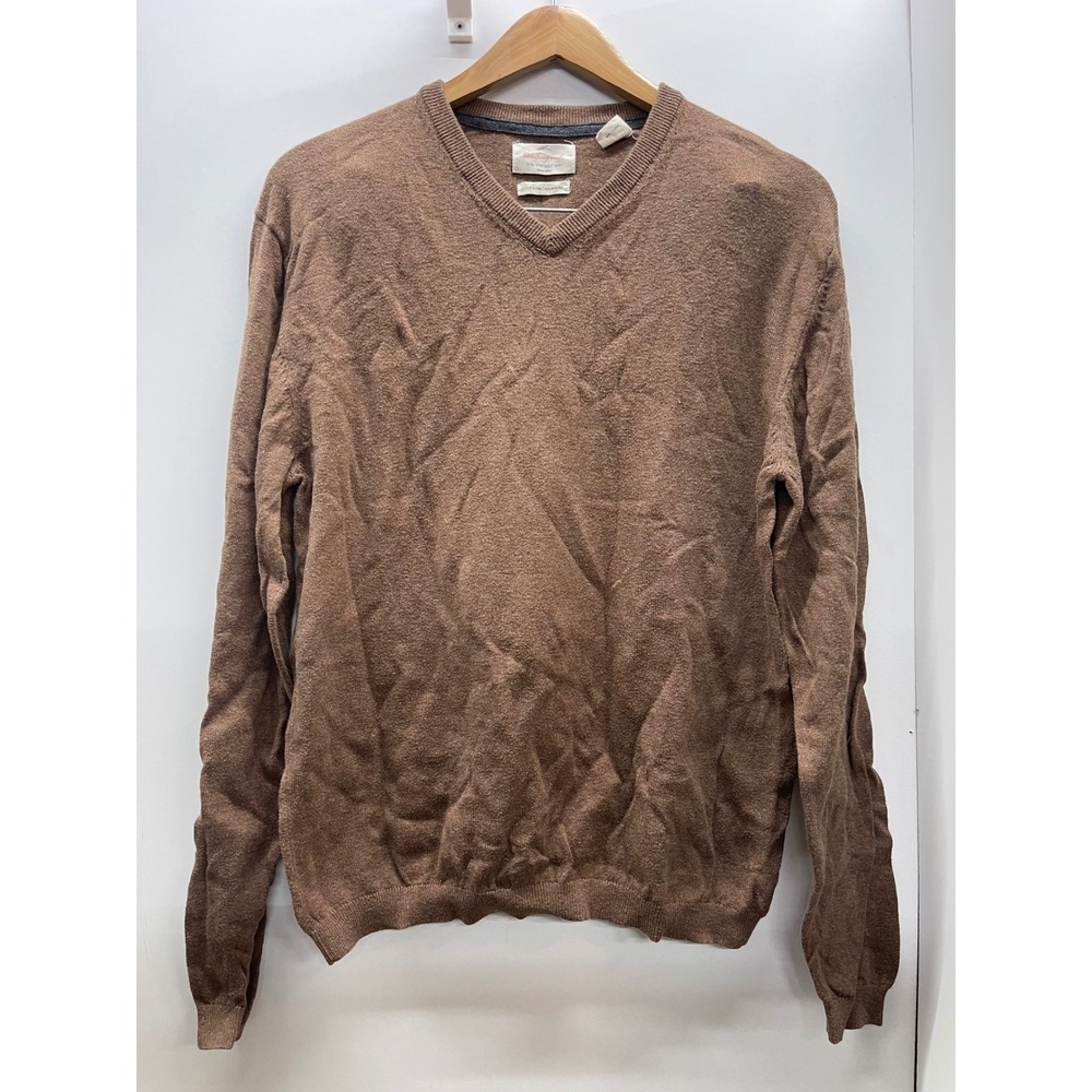 Weatherproof Vintage Mens Brown V-Neck Cotton Cashmere Blend Sweater Size M